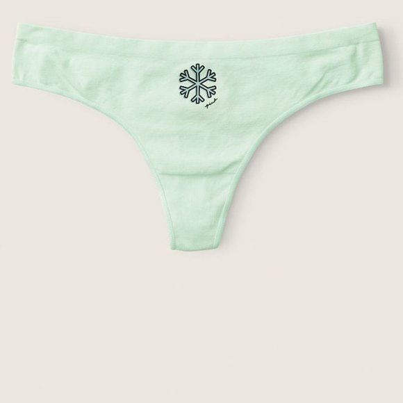 🤶❄️⛄️Snowflake Christmas X-Mas Holiday Panty VS PINK Seamless Thong Snow NWT - Picture 1 of 8